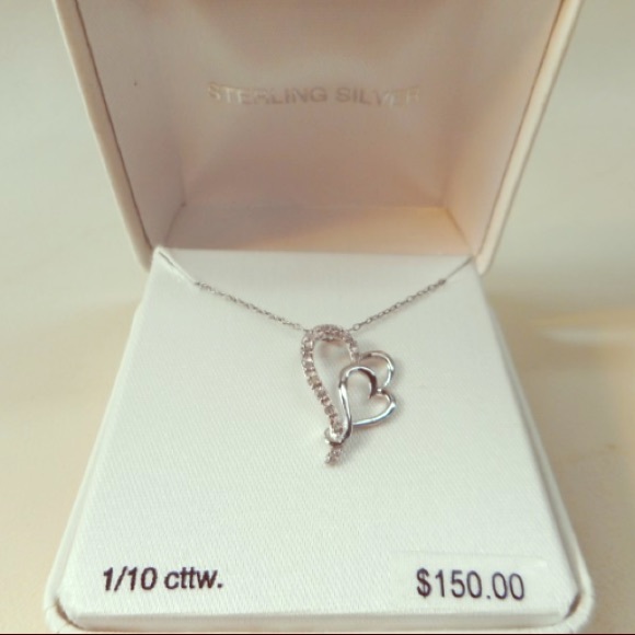 🆕 SS Diamond Double Heart Necklace - Picture 3 of 4